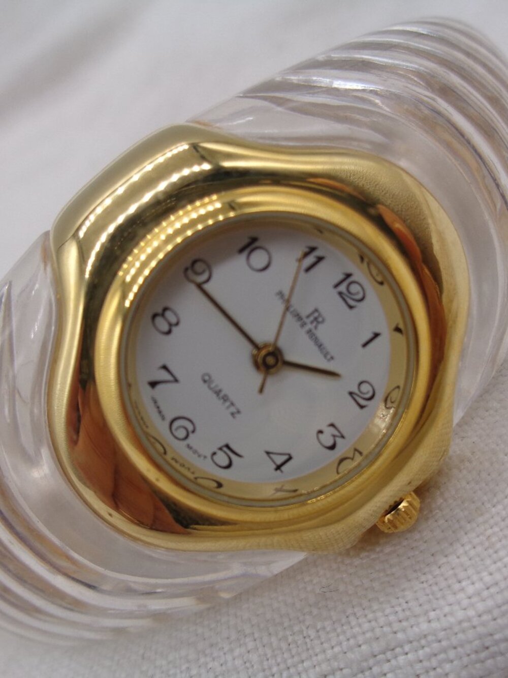 Vintage 1980's Philippe Renault Clear Acrylic Lucite Cuff Quartz Watch